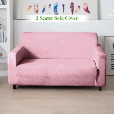 HOKiPO Velvet Plain Sofa Cover(Pink Pack of 1)