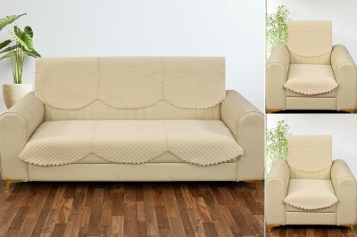 Hardeep Velvet Geometric Sofa Cover(Beige Pack of 6)