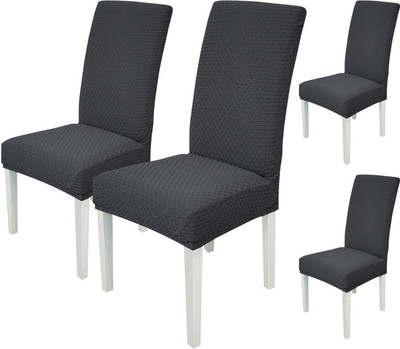 HOUSE OF QUIRK Jacquard 4 Seater Chair Plain Cover(Pack of 4 Charcoal)