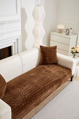 Home Cloud Velvet 3 Seater Sofa Floral Cover(Pack of 1 Brown)