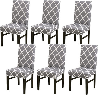 Roodra Creations Polycotton 1 Seater Chair Geometric Cover(Pack of 6 grey diamond)