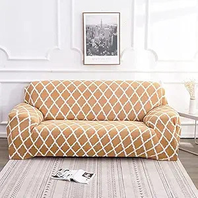 VARIKSH HOMES Polycotton Geometric 3 Seater Sofa Cover(Beige Pack of 1)