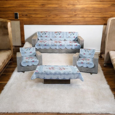 Mohit textiles Polyester Floral 3+2 Seater Sofa Cover(Blue Pack of 6)