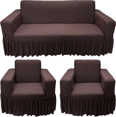 Gifts Island Polycotton 3+1+1 Seater Sofa Plain Cover(Pack of 3 Brown Plain Non-Slip Stretchable Elastic 360° Frill Sofa Cover (3+1+1 Seater)|) Gifts Island Polycotton 3+1+1 Seater Sofa Plain Cover(Pack of 3 Brown Plain Non-Slip Stretchable Elastic 360° Frill Sofa Cover (3+1+1 Seater)|)