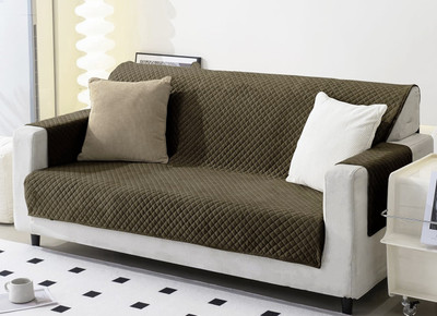 Fashion Throw Velvet 3 Seater Sofa Checkered Cover(Pack of 1 Brown)