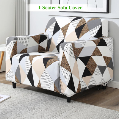 HOKiPO Polyester Geometric 1 Seater Sofa Cover(Grey Pack of 1)