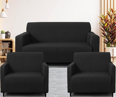 Stuff N' Fluff Polyester Plain 3+1+1 Seater Sofa Cover(Black Pack of 3)