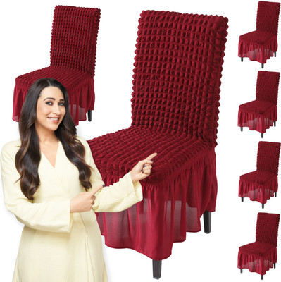 HOKiPO Polyester 6 Seater Chair Plain Cover(Pack of 6 Cherry Red)