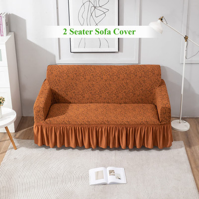HOKiPO Jacquard 2 Seater Sofa Floral Cover(Pack of 1 Caramel Brown)