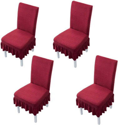 vinsano Jacquard Plain 4 Seater Chair Cover(Wine Pack of 4)