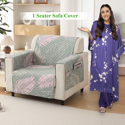 HOKiPO Polyester 1 Seater Sofa Floral Cover(Pack of 1 Tropical Leaves Pastel Green)