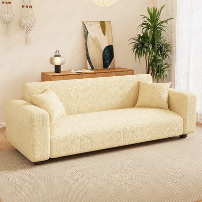 lukzer Jacquard Abstract 3 Seater Sofa Cover(3 Seater Sofa cover (3 Seater/Pastel Yellow Tribal SC-075-03) Pack of 1)