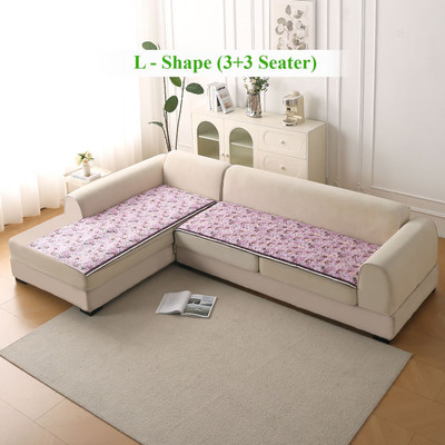 HOKiPO Velvet 3+3 Seater L-Shape Sofa Floral Cover(Pack of 2 Peony Lavender)