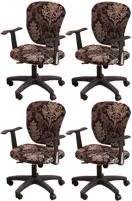 HOUSE OF QUIRK Polyester Damask 1 Seater Chair Cover(Black & Brown Motif Pack of 4)