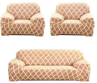 papsun Polyester Geometric 3+1+1 Seater Sofa Cover(Beige Pack of 1)