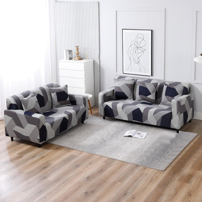 HOKiPO Polyester 3+2 Seater Sofa Geometric Cover(Pack of 2 Geometric Grey)