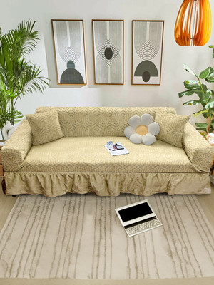 Cortina Polyester Checkered 3 Seater Sofa Cover(Gold Pack of 3)