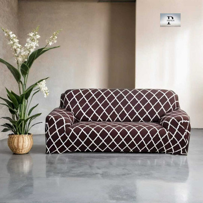 papsun Polyester Checkered 3 Seater Sofa Cover(Brown Pack of 1)