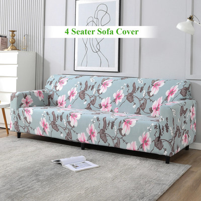 HOKiPO Polyester 4 Seater Sofa Floral Cover(Pack of 1 Bluish Grey)