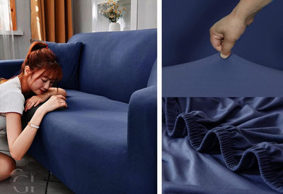 TURIYA Polyester Plain 3 Seater Sofa Cover(Blue Pack of 1)