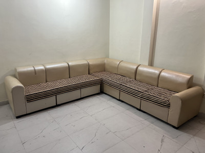 KINGLY Velvet 3+2 Seater L-Shape Sofa Plain Cover(Pack of 2 Brown Cream)
