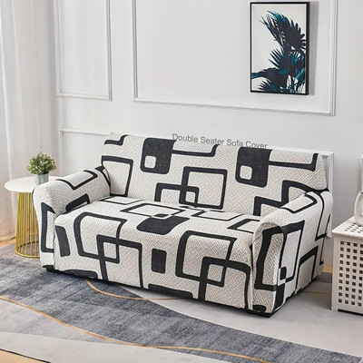 HOUSE OF QUIRK Polyester Abstract 2 Seater Sofa Cover(Black Pack of 1)