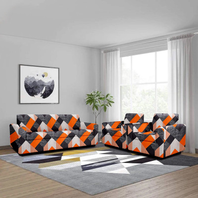 Cortina Polyester 3+1+1 Seater Sofa Abstract Cover(Pack of 3 Orange)