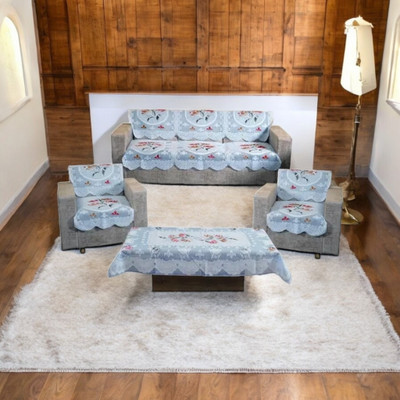 Mohit textiles Polyester Floral 3+2 Seater Sofa Cover(Blue Pack of 6)