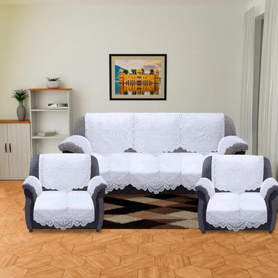 KUBER INDUSTRIES Cotton 3+1+1 Seater Sofa Geometric Cover(Pack of 16 White)