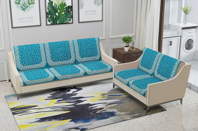Nendle Velvet Abstract 3+2 Seater Sofa Cover(SkyBlue Pack of 4)
