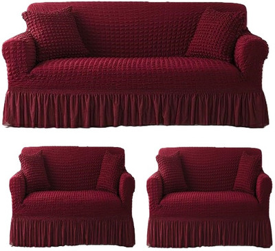 TONY STARK Polycotton Striped 3+1+1 Seater Sofa Cover(Red Pack of 3)
