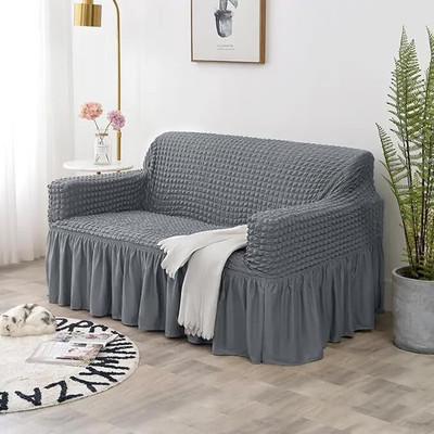 TONY STARK Polycotton Plain 2 Seater Sofa Cover(Ash Grey Pack of 1)