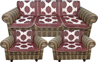 MONKDECOR Velvet Abstract 3+2 Seater Sofa Cover(Maroon Pack of 6)