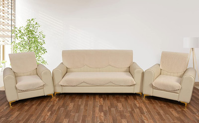 Fashion Throw Velvet 3+2 Seater Sofa Geometric Cover(Pack of 6 Beige)