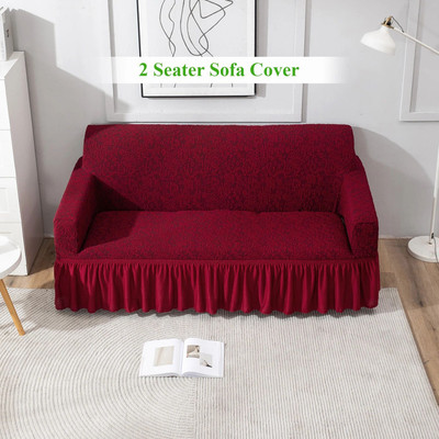 HOKiPO Jacquard 2 Seater Sofa Floral Cover(Pack of 1 Wine Red)
