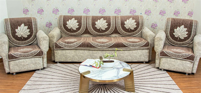 MHF Velvet Abstract 3+1+1 Seater Sofa Cover(Beige Pack of 6)