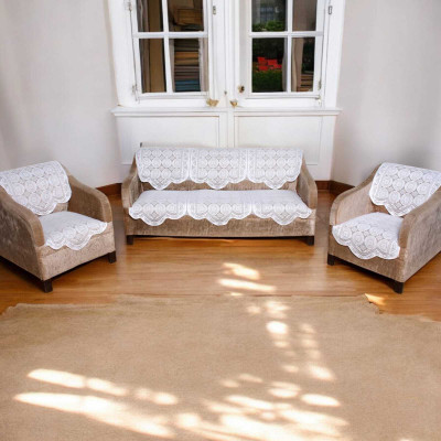 Pinkleaf Polyester Abstract 3+1+1 Seater Sofa Cover(White Pack of 1)
