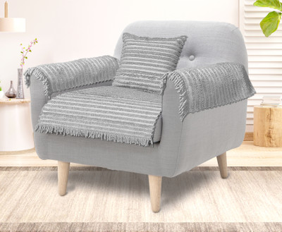 Saral Home Polyester Striped 3 Seater Sofa Cover(Grey Pack of 4)
