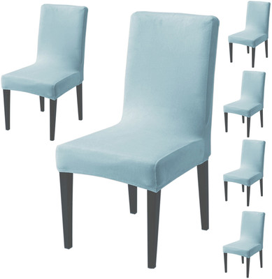 HOKiPO Velvet 6 Seater Chair Plain Cover(Pack of 6 Sky Blue)