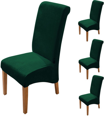 HOKiPO Velvet 4 Seater Chair Plain Cover(Pack of 4 Hunter Green)
