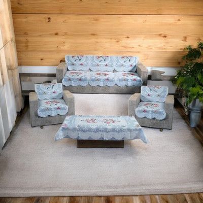 Mohit textiles Polyester Floral 3+2 Seater Sofa Cover(Blue Pack of 6)