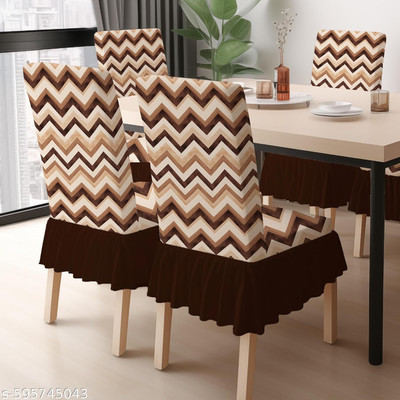 DECORIAN Polycotton 4 Seater Chair Geometric Cover(Pack of 4 Brown Zigzag)
