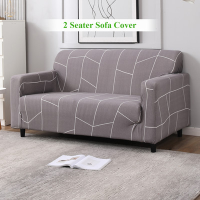 HOKiPO Polyester Abstract 2 Seater Sofa Cover(Grey Pack of 1)