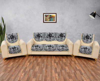 RV Decor Cotton 3 Seater Sofa Floral Cover(Pack of 1 BLACK)