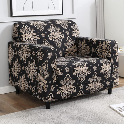 B BESTILO Polyester Floral 1 Seater Sofa Cover(Black, Gold Pack of 1)