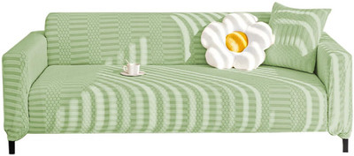 lukzer Jacquard Striped 4 Seater Sofa Cover(4 Seater Sofa cover (4 Seater/Pastel Green Dotted Stripe SC-066-04) Pack of 1)