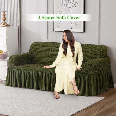 HOKiPO Polyester 3 Seater Sofa Plain Cover(Pack of 1 Forest Green)