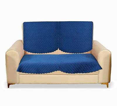 papsun Polyester 2 Seater Sofa Floral Cover(Pack of 4 BLUE VELVET SOFA COVER PANEL (2*2)-4 PCS)