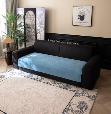 HOUSE OF QUIRK Polyester Plain 4 Seater Sofa Cover(Blue Pack of 1)