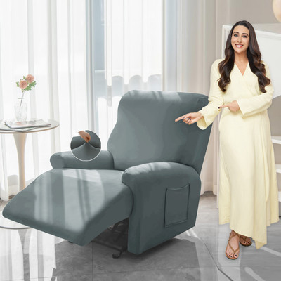 HOKiPO Polyester Plain 1 Seater Sofa Cover(Smokey Grey Pack of 1)